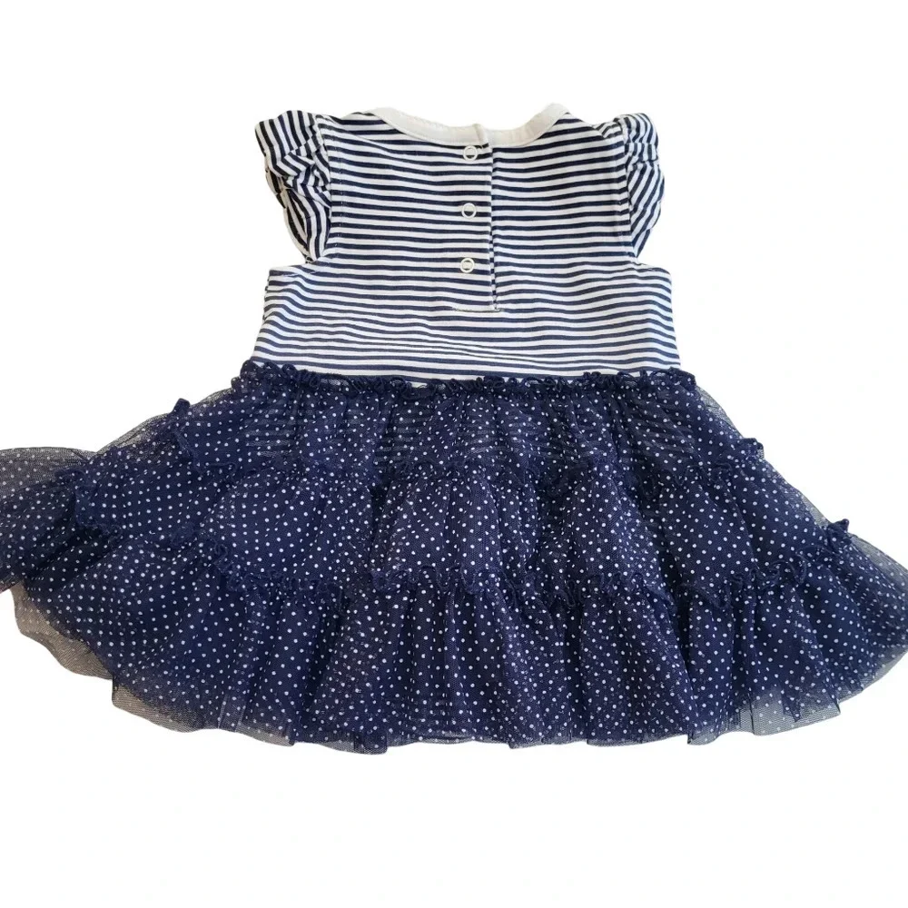 Little Me Blue and White‎ Baby Girls Popover Tutu Dress Size 6m